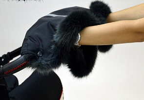 Муфта для рук на коляску – Ткань темно-синяя/мех черный (Moze, MOZE_ткань темно-синий/мех черный)